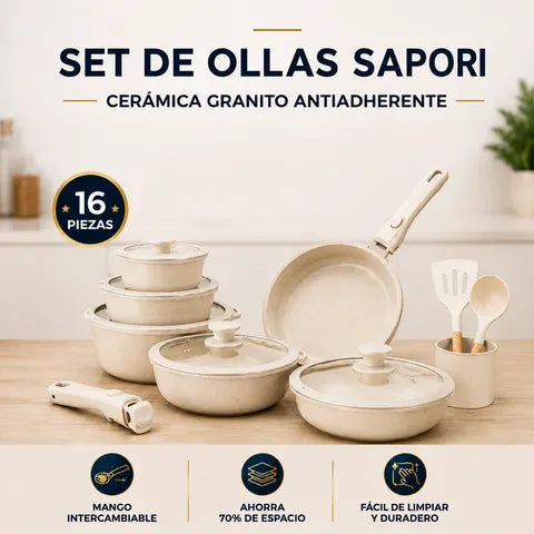 Set De Ollas Cocina Granito Premium 16Pz